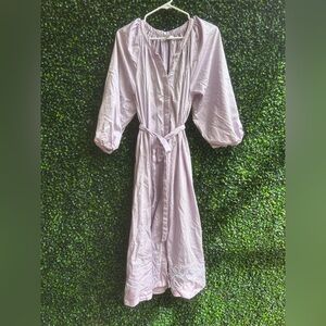 Lavender Tie-Waist Midi Dress with Balloon Sleeves